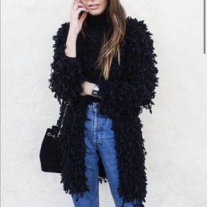Zara black shaggy knit cardigan size small